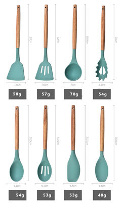 satın al Yüksek sıcaklığa dayanıklı ve meşe sapı ile 12 parça silikon mutfak eşyası seti online manufacture